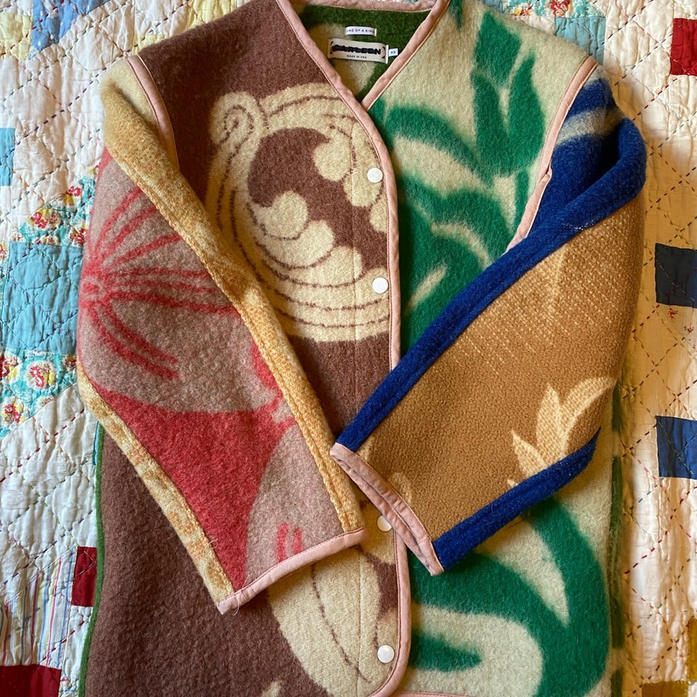 Red and Green Cardigan with Bold Patterns